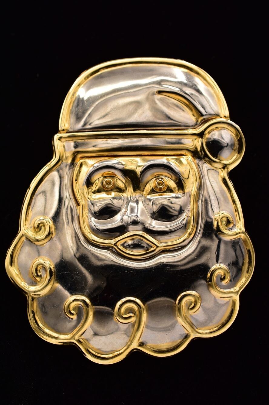 Vintage Brutalist Christmas Santa Pin Brooch Pendant Modern Metal Chunky BinBP